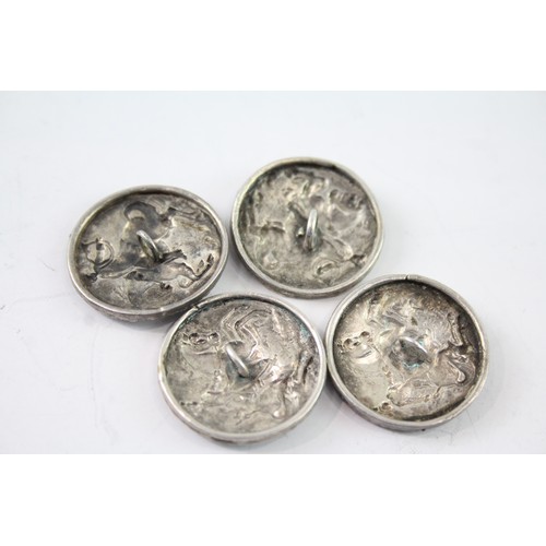 608 - 4 x Antique Victorian Hallmarked .925 Sterling Silver Figural Buttons 15g 2331462