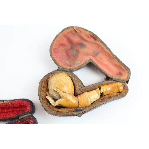 631 - Antique Meerschaum Pipes Inc Hands, Cased x 3 (SOME DAMAGE) 575783