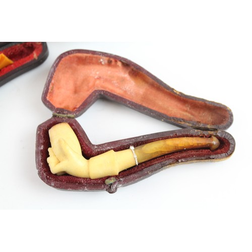 631 - Antique Meerschaum Pipes Inc Hands, Cased x 3 (SOME DAMAGE) 575783