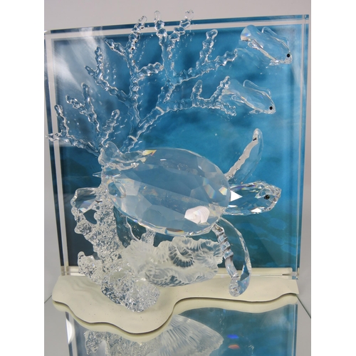 235 - Swarovski crystal  Wonders of the Sea - Eternity Turtle plaque with stand, box and cert. No 726028