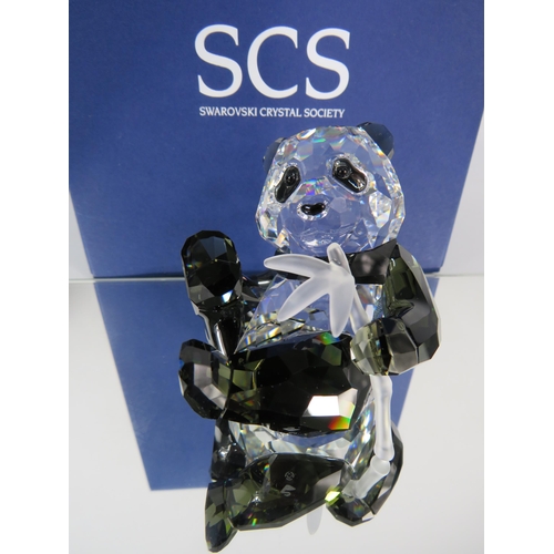 265 - Swarovski crystal Panda cub with bamboo Annual edition 2008 with box etc. No 905543