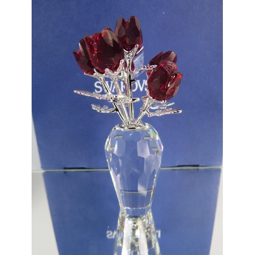 276 - Swarovski crystal Red Roses in a vase with box. No 627098