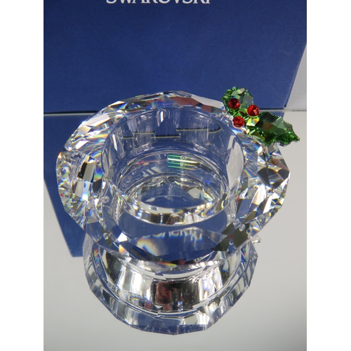 293 - Swarovski crystal Christmas Holly tealight holder with box etc. No 867401