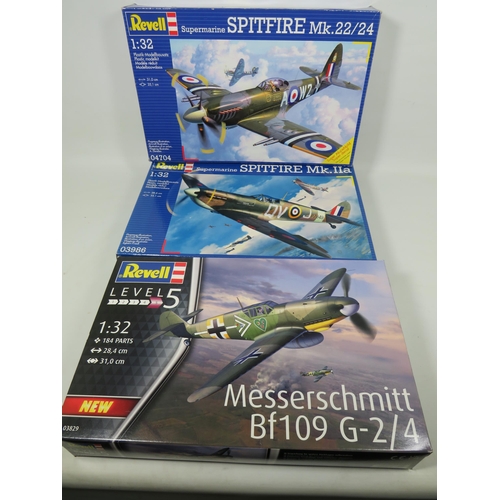 802 - Three Revell 1:32 Scale model Plastic Model Kits of Aircraft.  All in unused condition with original... 