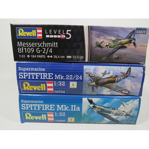 802 - Three Revell 1:32 Scale model Plastic Model Kits of Aircraft.  All in unused condition with original... 