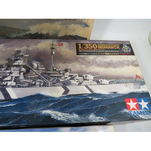 810 - Three Large Plastic Scale Model Kits of Warships by Revell & Tamiya. All in unused condition with or... 