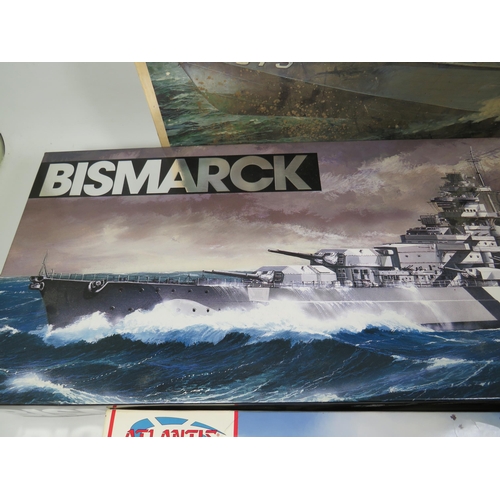 810 - Three Large Plastic Scale Model Kits of Warships by Revell & Tamiya. All in unused condition with or... 