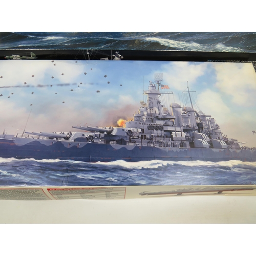 810 - Three Large Plastic Scale Model Kits of Warships by Revell & Tamiya. All in unused condition with or... 