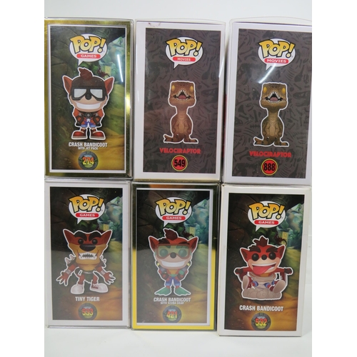 843 - Six Assorted Funko POP figures.   All boxed and in unused condition. See photos for details.