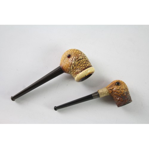 645 - Vintage Meerschaum Carved Duck Smoking Pipes x 2 2235634