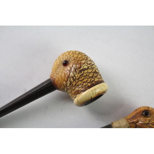 645 - Vintage Meerschaum Carved Duck Smoking Pipes x 2 2235634