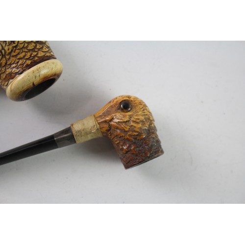 645 - Vintage Meerschaum Carved Duck Smoking Pipes x 2 2235634