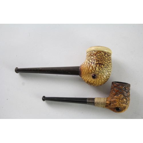 645 - Vintage Meerschaum Carved Duck Smoking Pipes x 2 2235634