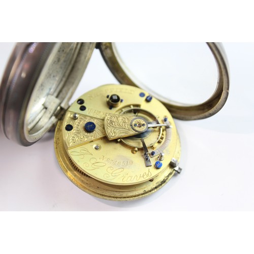 666 - 925 Silver JG Graves Open Face Pocket Watch Key-Wind Working 2395941