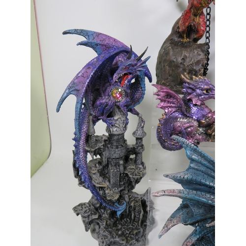 875 - Selection of Resin Fantasy Dragon Figures. The largest approx 10 inches tall.  No boxes .  See photo... 