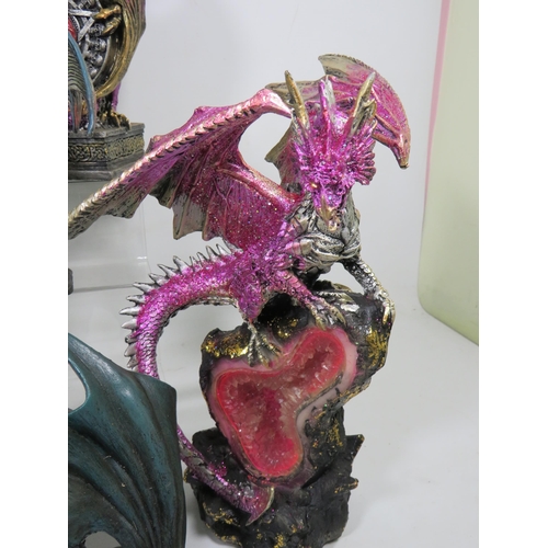 875 - Selection of Resin Fantasy Dragon Figures. The largest approx 10 inches tall.  No boxes .  See photo... 