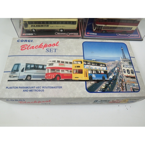 883 - Corgi Blackpool Bus Gift Set plus six Corgi Original Omnibus Collection Coaches. All boxed and unuse... 