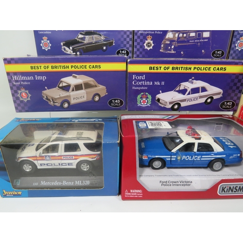 886 - Eight Vintage Die Cast Police Vehicles plus a boxed Double car Gift set. All boxed and unused. See p... 