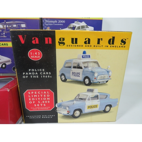 886 - Eight Vintage Die Cast Police Vehicles plus a boxed Double car Gift set. All boxed and unused. See p... 