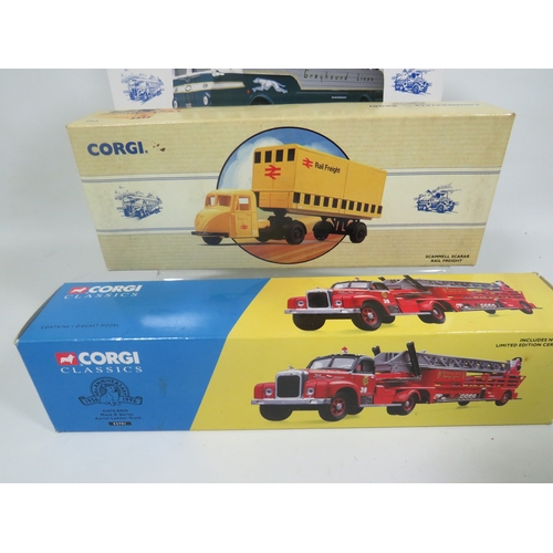 899 - Four Corgi Classics Coaches and Fire Truck.  All boxed and in unused condition.  See photos for deta... 