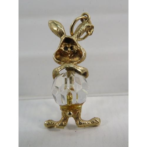 350 - 9ct gold bunny rabbit pendant with crystal body, 2.2 grams