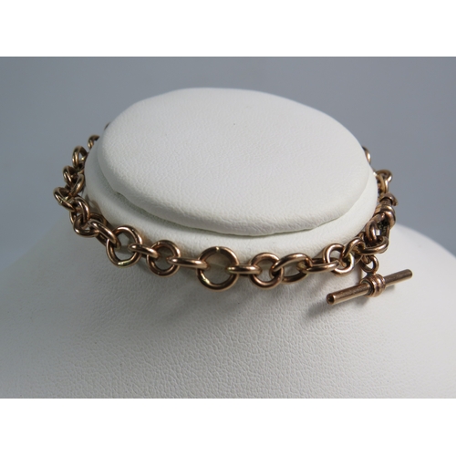 373 - Vintage 9ct Rose gold bracelet with T bar, 8