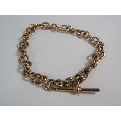 373 - Vintage 9ct Rose gold bracelet with T bar, 8