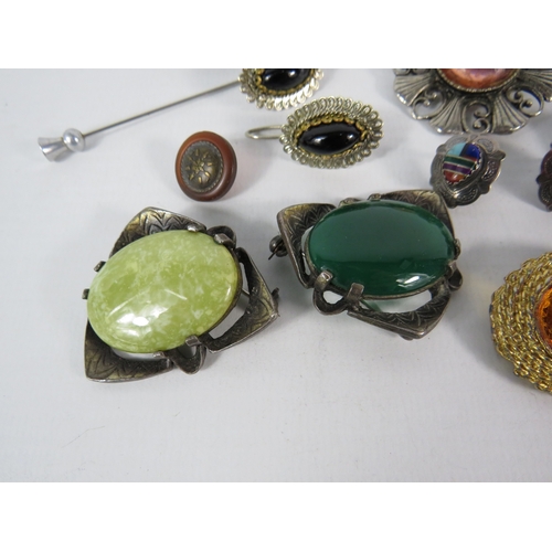 392 - Vintage costume jewellery brooches and earrings including Miracle and sterling silver.