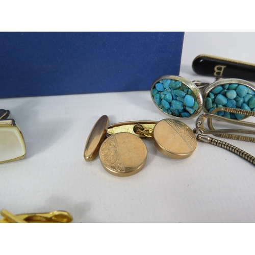 398 - Selection of vintage mens cuff links and tie pins and vestas etc.