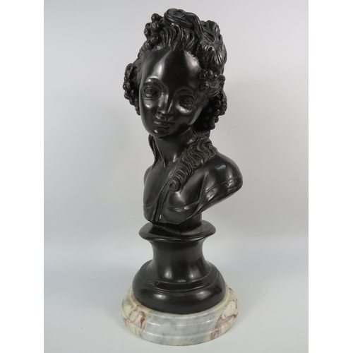 406 - Large French Bronze bust of a fruit maiden standing on a marble base, signed Louis Beatux. 19