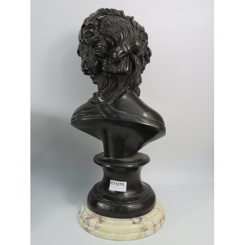 406 - Large French Bronze bust of a fruit maiden standing on a marble base, signed Louis Beatux. 19