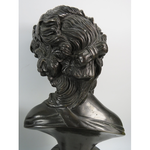 406 - Large French Bronze bust of a fruit maiden standing on a marble base, signed Louis Beatux. 19