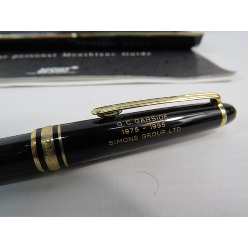 417 - Montblanc Meisterstuck ball point pen, inscription to one side. With original box.