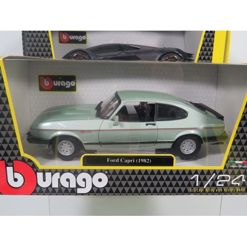 902 - Three Burago 1:24 Die Cast Scale models of cars in original boxes. See photos for details.