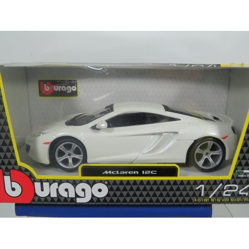 903 - Three Burago 1:24 Die Cast Scale models of cars in original boxes. See photos for details.