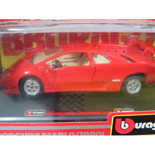 904 - Three Burago 1:24 Die Cast Scale models of cars in original boxes. See photos for details.