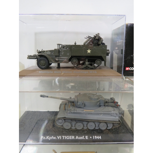 912 - Eight Die Cast Models of Military Armoured Vehicles, most set in perspex cases.  See photos