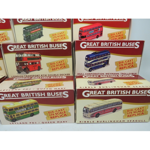 930 - Twelve Die Cast Scale Models of Great British Buses by Atlas. All boxed and in unused condition. See... 