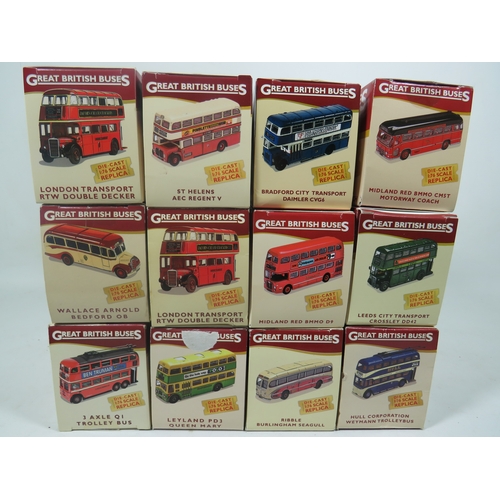 930 - Twelve Die Cast Scale Models of Great British Buses by Atlas. All boxed and in unused condition. See... 