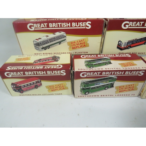 931 - Ten Atlas 1:76+ Die Cast Models of Coaches and buses. All boxed and in unused condition. See photos.