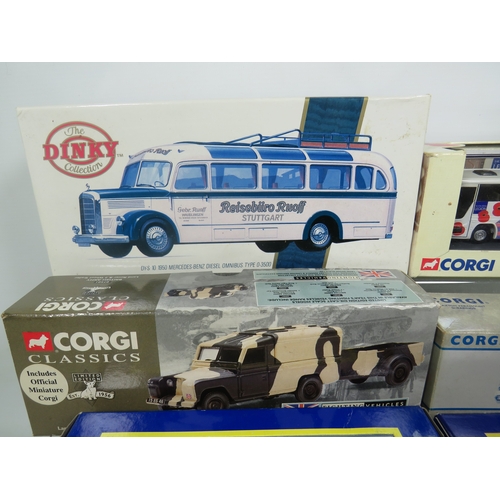 932 - Eight Die Cast Scale model Coaches by Corgi and Dinky.   All boxed and unused.  See photos