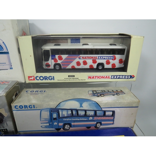 932 - Eight Die Cast Scale model Coaches by Corgi and Dinky.   All boxed and unused.  See photos