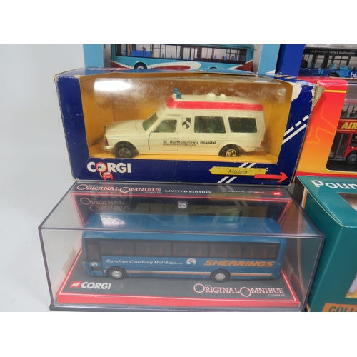 941 - Eight Die Cast models of Buses and Trucks by makers such as Corgi, Oxford etc.  See photos.