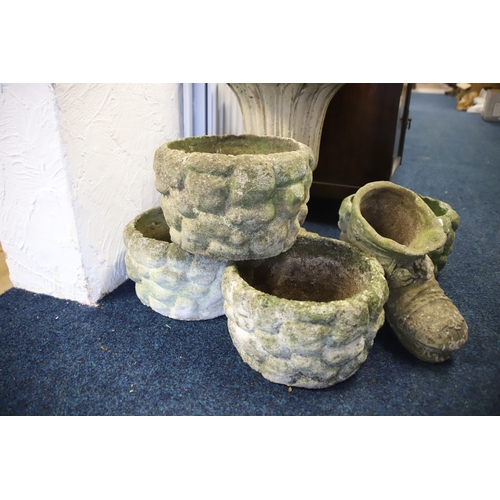 1220 - Selection of Concrete stoneware effect garden planters. Please note that we cannot post these items ... 