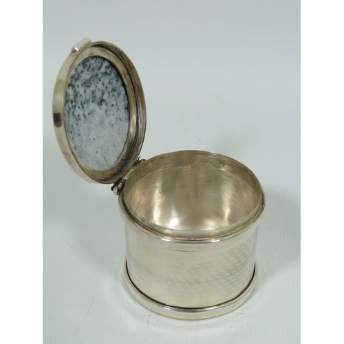 1001 - Hallmarked Sterling Silver Pill or Trinket box with hinged enamel set lid depicting a young woman wi... 