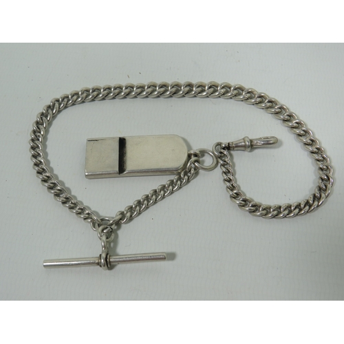 1013 - 925 Silver Graduated Watch Chain set with a Chester Hallmarked Whistle.  Total Weight approx 36g