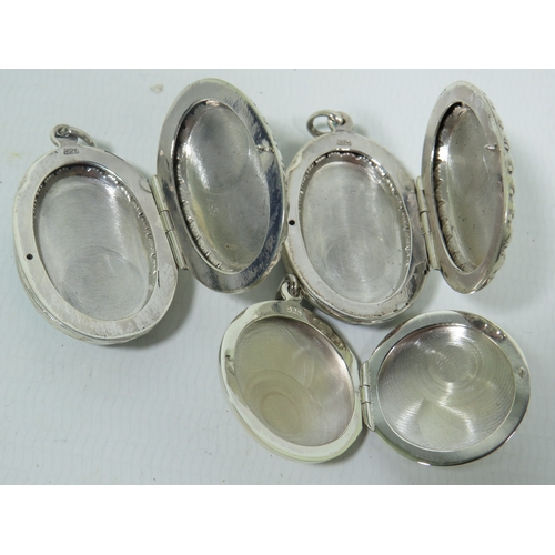 1014 - Three 925 Silver Lockets with Enamel Cabouchons, Largest measures 35mm long.  See photos.