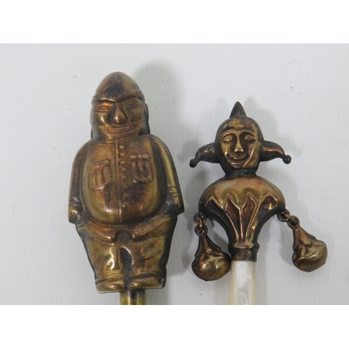 1016 - Two Vintage Brass/metal Vintage teethers with MOP handles.  See photos