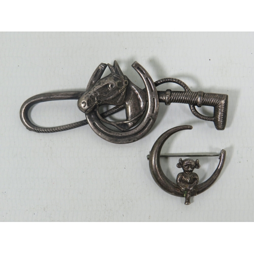 1022 - Sterling Silver Equine Brooch which measures approx 65mm Plus a Silver Lincoln Imp Brooch which meas... 