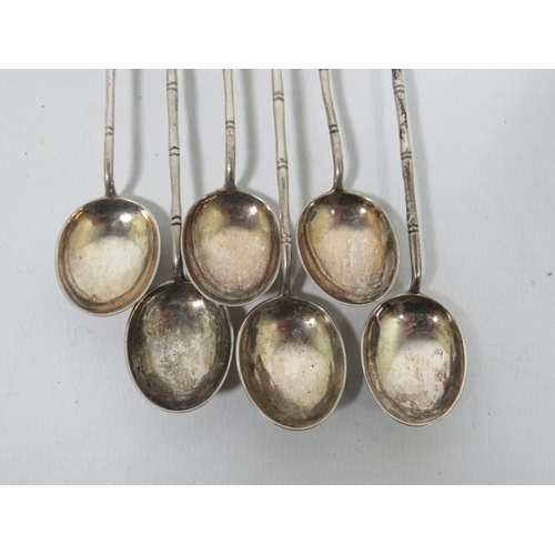 1027 - Six, Beautiful Chinese Silver Tea Stirring Spoons with Bamboo decorations to stems and Jade figures ... 